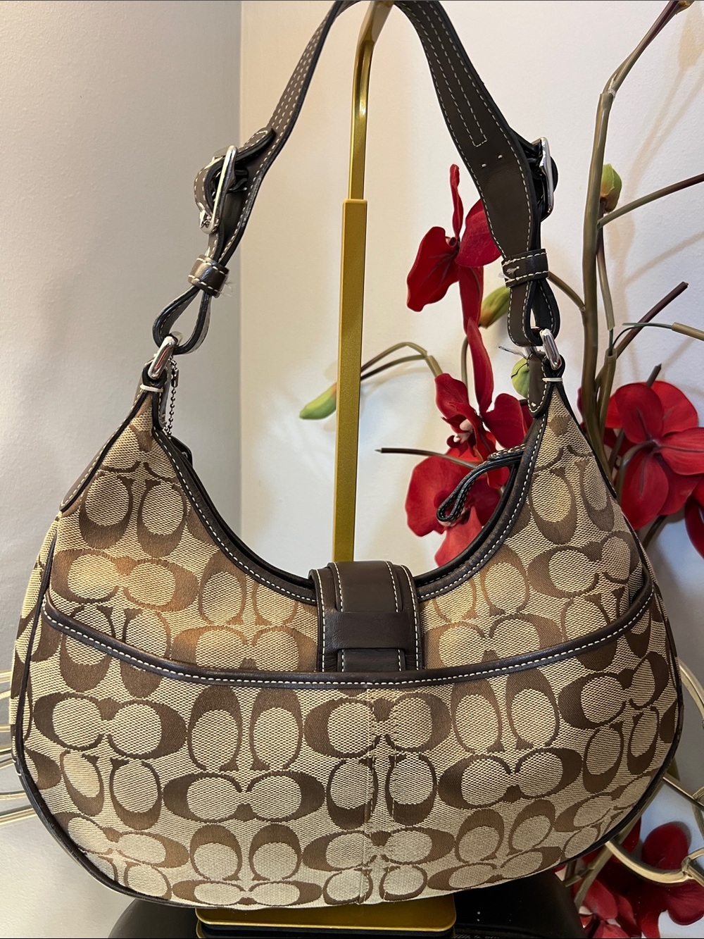 Vintage Y2K Coach Soho Signature Brown Canvas Buckle Hobo Bag 6363 - Picture 4 of 16